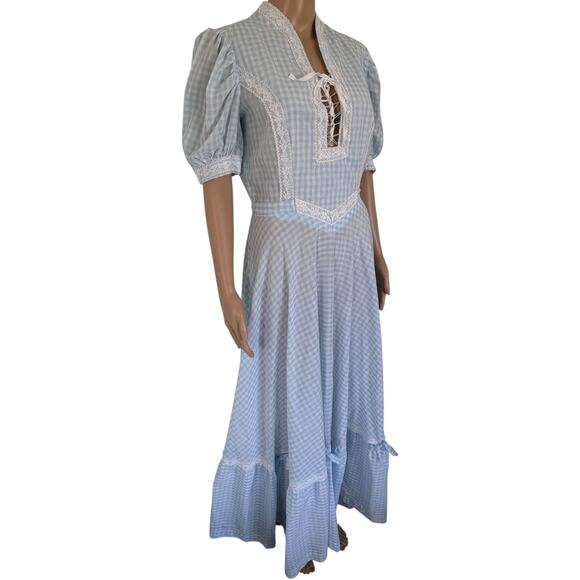 Handmade Cottagecore Prairie Maxi Dress Oktoberfest Gingham Puff Sleeve Boho - Picture 2 of 8
